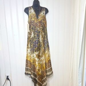 Boston Proper Gold and Blue Maxi Dress